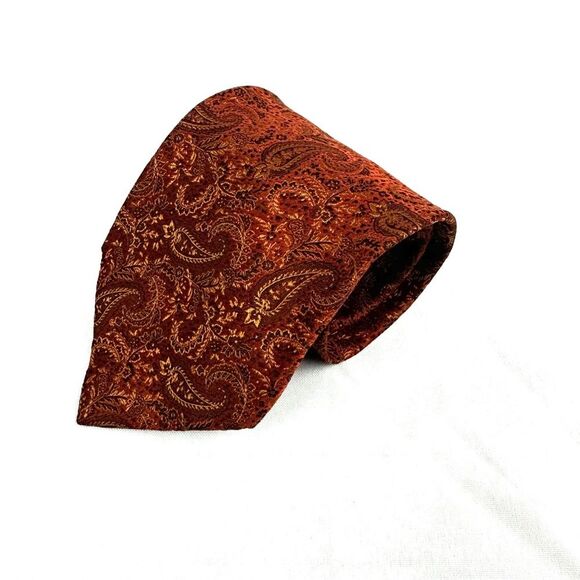 Jos.A.Bank Signature Collection Orange Paisley Print Men's Silk Tie / Necktie - Picture 4 of 9